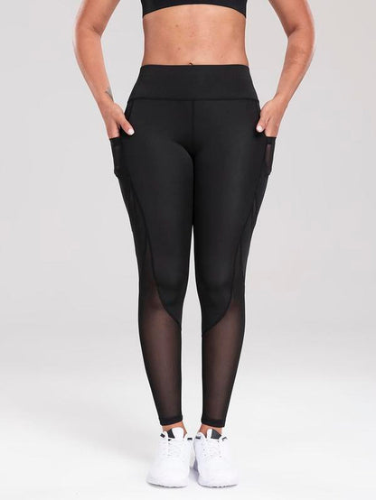 Solid Contrast Mesh Pocket Fitness Leggings